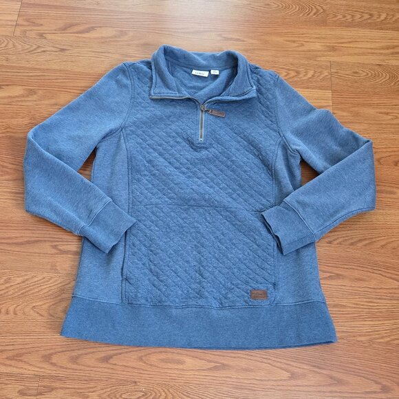 LL Bean Women's Medium Quarter Zip Quilted Pullover Sweatshirt Blue Classic Cozy - Picture 1 of 13